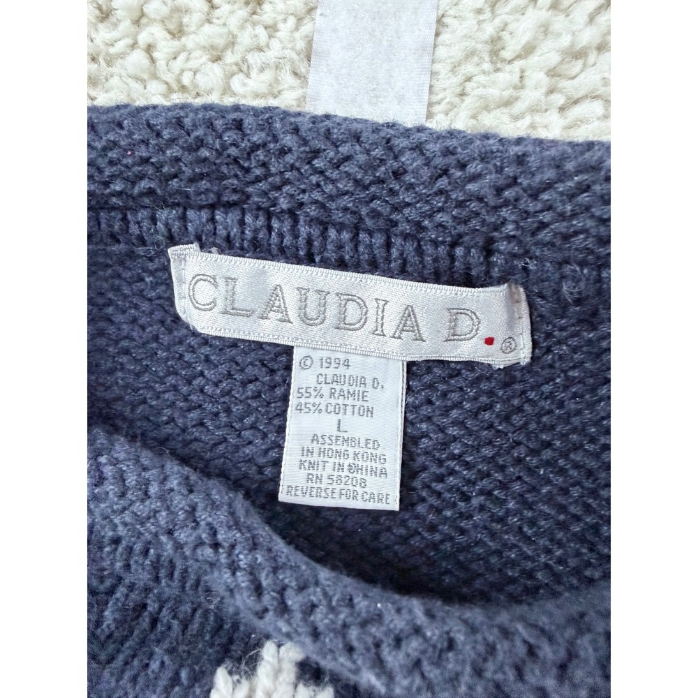 Claudia D Sweater Womens L Navy Stars Hearts Vintage 1994 Americana Patriotic - Picture 2 of 7